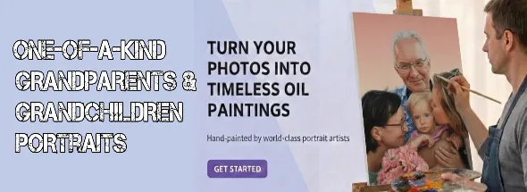 Custom oil painting of grandparents and grandchildren created from a family photo.